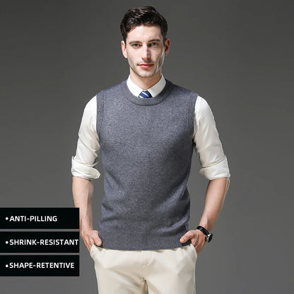 Top Grade Thick Anti-Pilling New Oneck Brand Business Casual Fashion Men Knit Pullover Sweater Vest Autum Winter Sleeveless