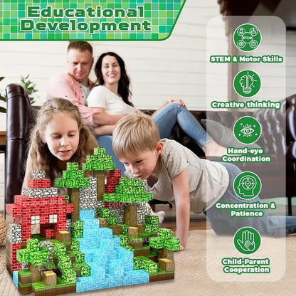 Magnetic Building Block Toy Mine World Creativity Stacking Forest Brick Figure Model Set Educational Kids for Boy Girls Gift