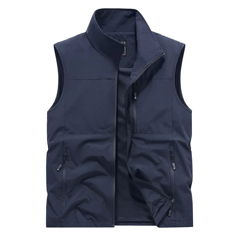 New Summer Men Outdoor Cargo Vests Thin Mesh Breathable Waistcoats Climbing Sleeveless Jackets Male Sportswear Casual Vests 6XL