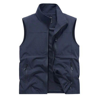 New Summer Men Outdoor Cargo Vests Thin Mesh Breathable Waistcoats Climbing Sleeveless Jackets Male Sportswear Casual Vests 6XL