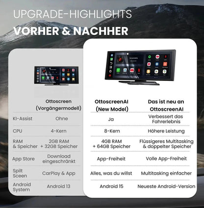 Ottocast Ai 11.4" Wireless Carplay Screen Android 15 Car Radio Multimedia Video Split-screen For Netflix YouTube Play Store