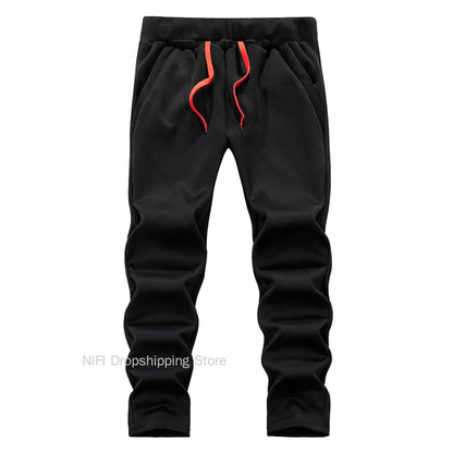 Men's Winter Jackets Thick Warm Jacket Brand Sportswear Coat Pants Solid Color Fleece Zipper Hooded Long Sleeved Male Outerwear