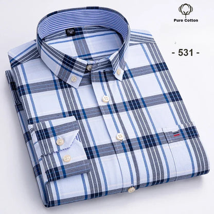 New In Shirt Plus Size 7XL 100% Cotton Oxford Long-Sleeve Shirts for Man Slim Fit Formal Plain Shirt Plaid Office Elegant Clothe