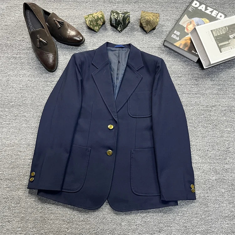 Vintage Unisex Woolen Suit Jacket Simple Casual Plaid Retro Style Warm Windproof Interview Commuting Business Casual Wear