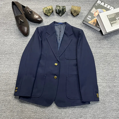 Vintage Unisex Woolen Suit Jacket Simple Casual Plaid Retro Style Warm Windproof Interview Commuting Business Casual Wear