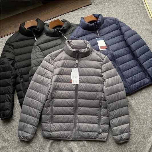 Ultra-Light down Cotton Jacket Men's Spring Fashion Slim Fit Long Sleeve Warm Casual Style Pure Color Youth Popular Clothing