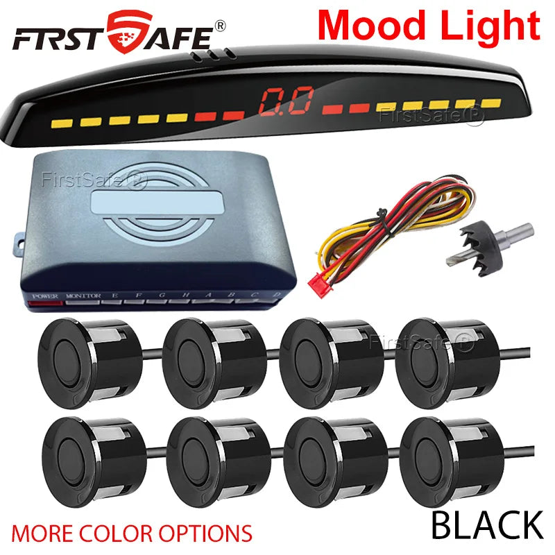 FirstSafe Factory Parking Sensor Kit Front Rear Mood Light Display 6/8 Radar Sensors Auto Backup Monitor Detector Accessories