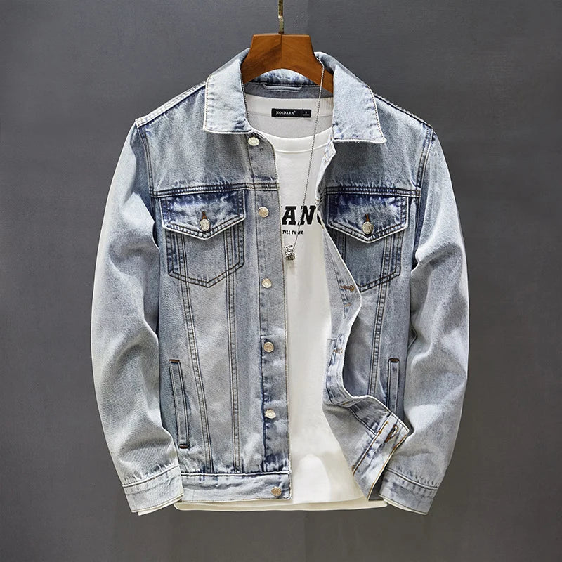 New Denim Jacket Mens Embroidery Trendy Jackets Casual Vintage Streetwear Coats Autumn High Street Embroidery Denim Jacket