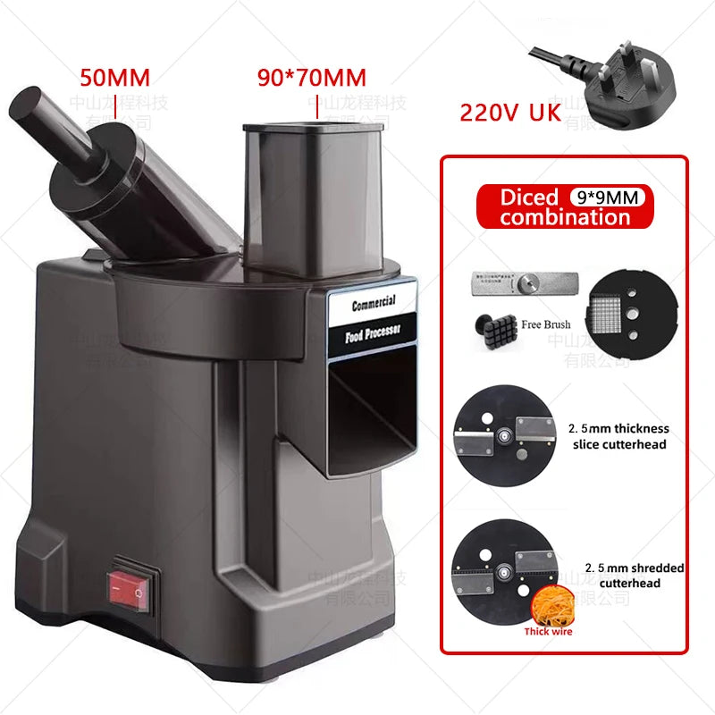 220V 3-in-1 Vegetable Cutter Dual Feeder Newly Upgraded Multi-functional Automatic Electric Dicing Slicing Shredding Vegetables