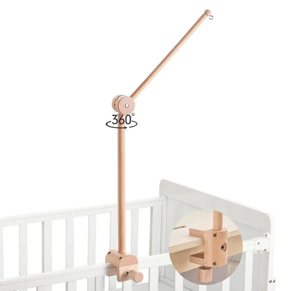 Wooden Universal Crib Mobile Stand 360 Degree Rotate Arm Height Adjustable Stable Anti Tip Base Tools Free Assembly for Nursery