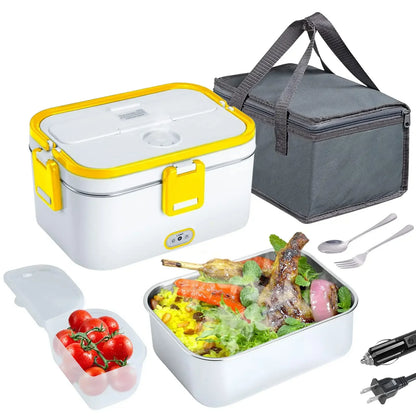 1.8L Electric Lunch Box 60W Food Heated 12V-24V 2-In-1 Portable Food Warmer Heater for Car/Truck/Home Self in-car Heating Box