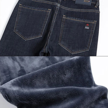 Men Autumn Winter Fleece Lined Thickened Jeans Male Warm Fashion Loose Straight Denim Pants High-Waisted Casual Trousers