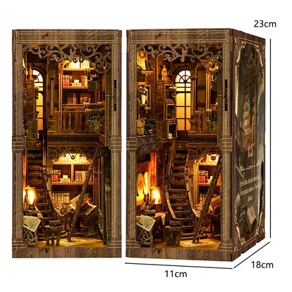DIY Wooden Bookshelf Dollhouses Book Nook Shelf Insert Miniature Model Kits With Light Bookshelf Bookend Wooden Puzzle Toys Gift