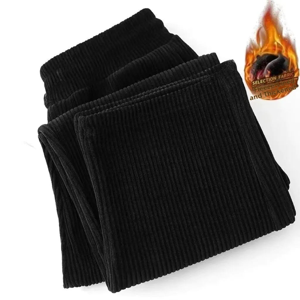 Men's Corduroy Fleece Lined Straight Leg Pants plus Size Spring Autumn Winter Loose Fit Casual Sporty Long Trousers