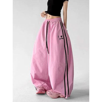 ZHIZOU Women Blue Baggy Letter Print Sweatpants Oversize Dance Pants Harajuku Aesthetic 2000s Style Vintage Y2k Stripe Trousers