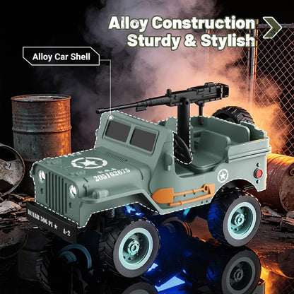 JJRC 1:64 RC Car 1941 JEEP WILLYS 2.4G 4WD RTR Crawler Climbing Scale Military Truck Off-Road Vehicle Toy Gift for Children.