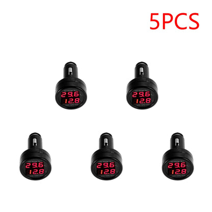 2 IN 1 12V 24V Car Voltmeter Thermometer Cigarette Lighter Car Battery Monitor LED Digital Dual Display For Cars Trucks RVs Boat