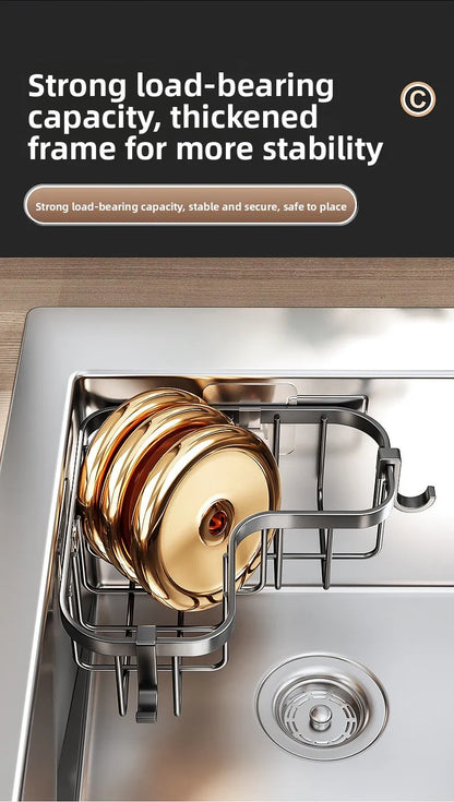 Kitchen Carbon Steel Sink Drain Rack No-Punching Wall Mounted Corner Dishcloth Storage Rack Waterproof Space Saving