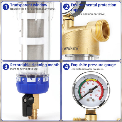OSWNKW-05 Pre Filter Purifier Whole House Spin Down Sediment Water Filter Central Prefilter System Backwash Stainless Steel Mesh