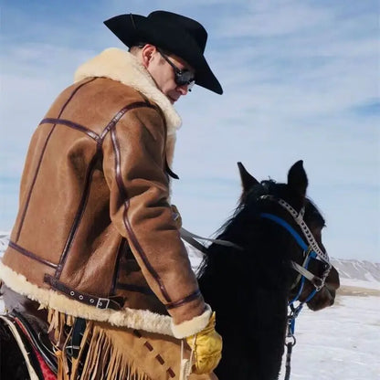 Luxury Branded Cloth Men's New Winter Coat Genuine Leather Lamb Skin Shearling Jacket for Male Cowboy Wool Liner XL 2XL 3XL XXXL