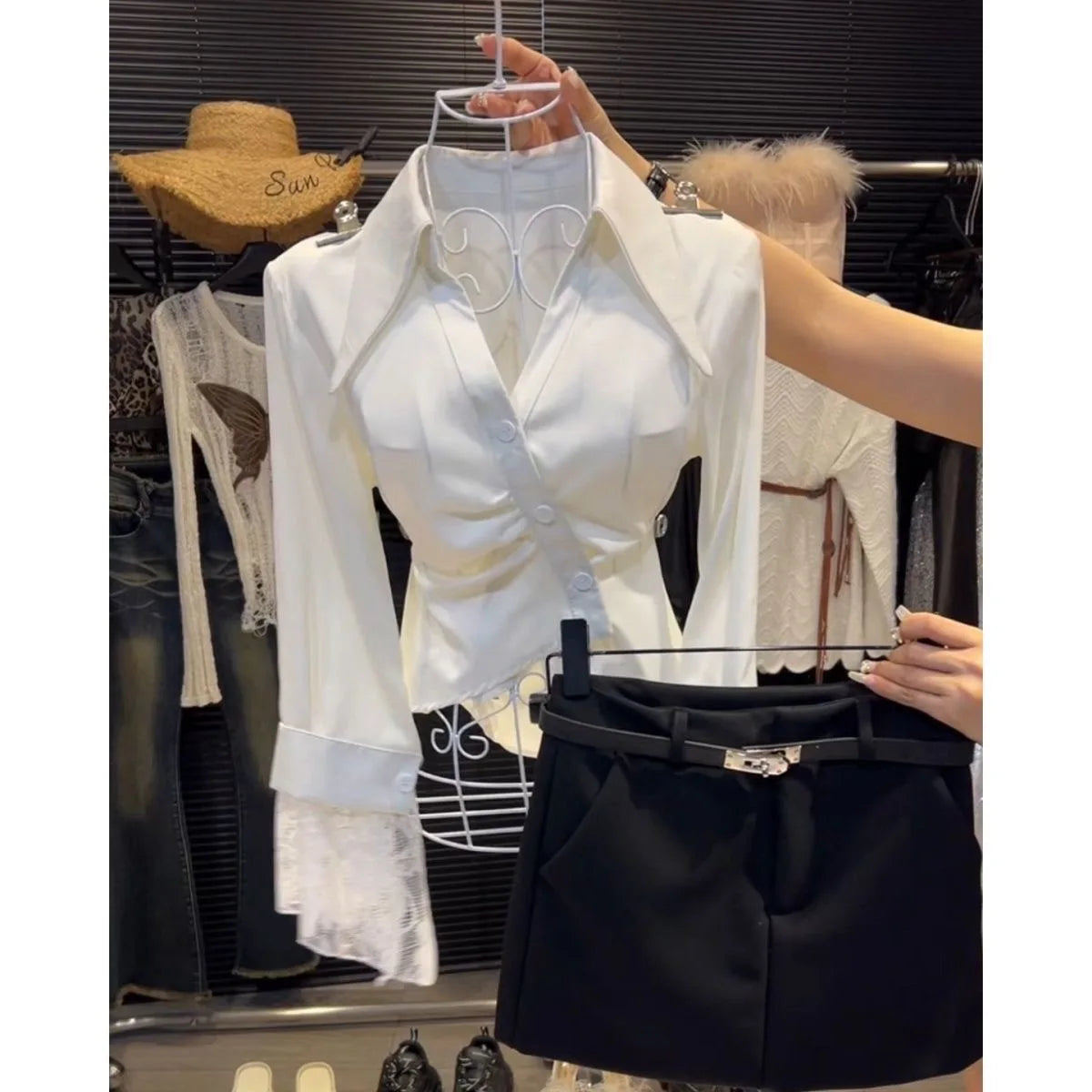 Elegant V-Neck Long Sleeve Women's Shirt Inner Wear Top Stylish Design Autumn Winter Polished Personality Soft Temperament