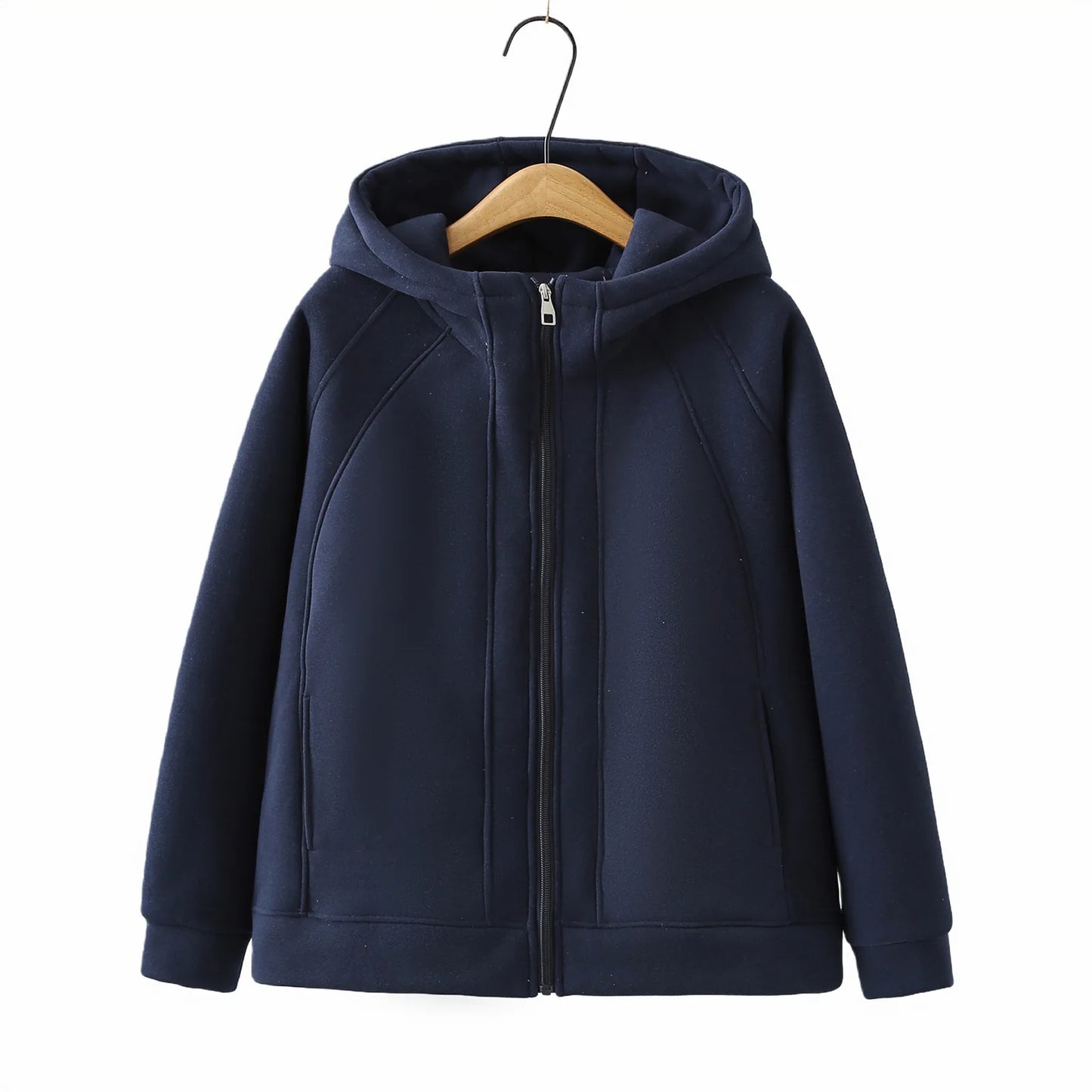 XXXXL Fashion Plus Size Women's Hoodies 2025 Winter New Solid Color Fleece Thickened Graphene Warm Hooded Sweatshirt Jacket 8816