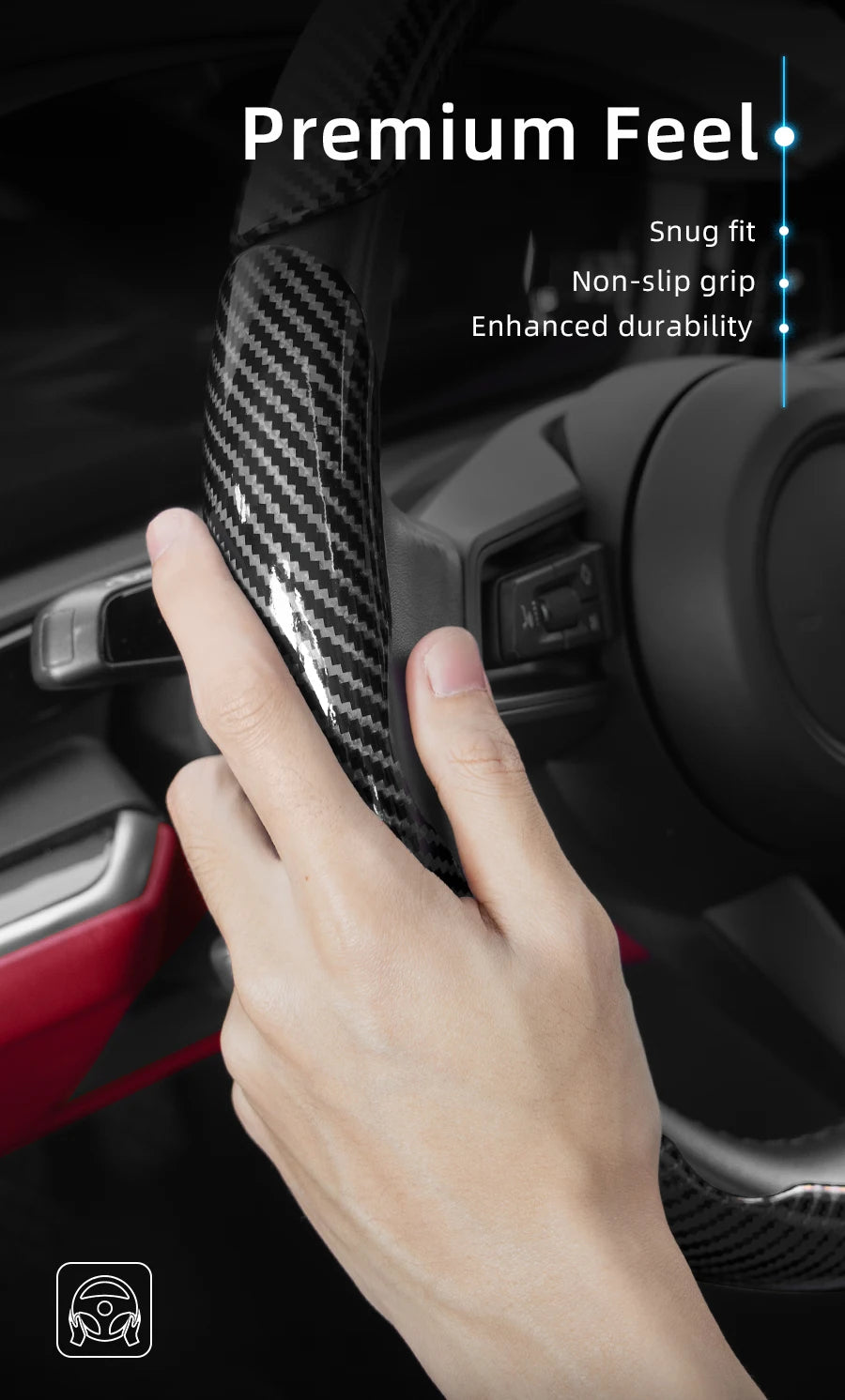 Suitable for Chery Carbon Fiber Texture Steering Wheel Cover with Segmented Quick-Release Design, Durable, for Models Such as Tiggo 2 3 4 7 8 9 Pro Max Csh Arrizo 6 Cross C5 J6 E5 Omoda 5 Gt Eq7