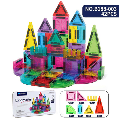 42 Pcs Magnetic Building Blocks, Kids Toy, Magnetic Tiles. Safe ABS Material Travel Pack Halloween Christmas Birthday Gift
