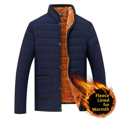 Thickened Fleece Lined Stand Collar Cotton Jacket Dad Style Warm Inner  for Middle Aged And Elderly Men's Clothing