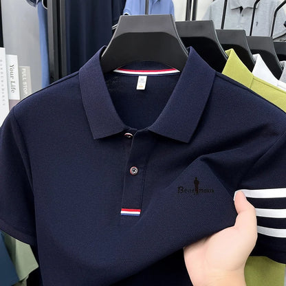 High Quality Men's 100% Cotton Polo Shirt Solid Color Printed Short Sleeved Lapel T-shirt Business Casual Fashion Men's Clothing