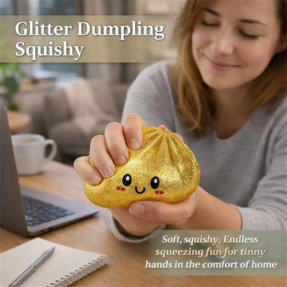 Glitter Dumpling Squishy Toy with Box Soft Sensory Squeeze Stress Relief Fidget Toy Cute Dumpling Slow Rising Gift for Kids Adul