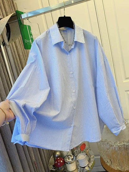 Autumn Long Sleeve Striped Cotton Shirt Blouse Women Lace Up Oversize Ladies Blouses Tops Blusas Mujer De Moda 2024