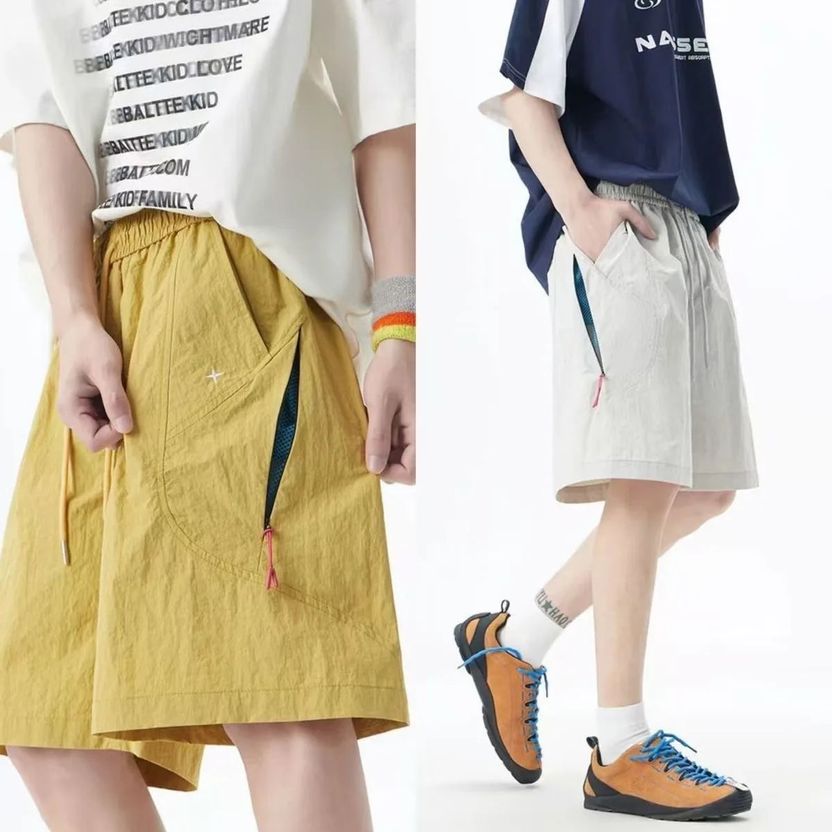 Men's Summer Dopaamine Quick Dry Short Pants Casual Thin Breathable Loose Fit Sporty Workwear Five-Quarter Length Trousers