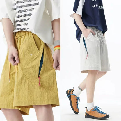 Men's Summer Dopaamine Quick Dry Short Pants Casual Thin Breathable Loose Fit Sporty Workwear Five-Quarter Length Trousers