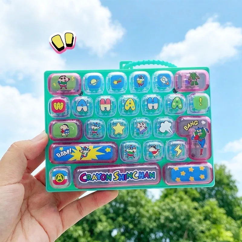 Crayon Shin-chan 26 Key Mechanical Keyboard Keychain Fidget Toy Cute Bag Pendant Stress Relief Gift for Kids Fans anime figure