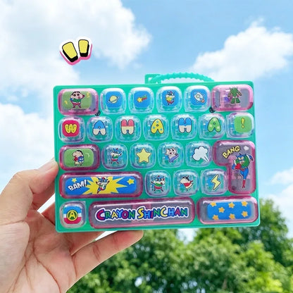 Crayon Shin-chan 26 Key Mechanical Keyboard Keychain Fidget Toy Cute Bag Pendant Stress Relief Gift for Kids Fans anime figure