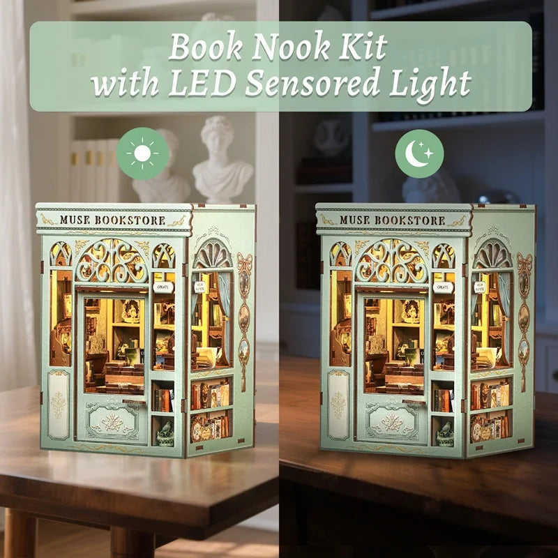 CUTEBEE Book Nook Kit Wooden DIY Miniature Dollhouse Muse Bookstore 3D Puzzle Bookshelf Insert Unique Christmas Gift Idea