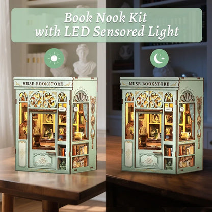 CUTEBEE Book Nook Kit Wooden DIY Miniature Dollhouse Muse Bookstore 3D Puzzle Bookshelf Insert Unique Christmas Gift Idea