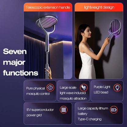 Space Silver Telescopic Bug Zapper 2-in-1 Foldable Fly Swatter UV Light Mosquito Killer Lamp Family Safe Home Bedroom 2800V