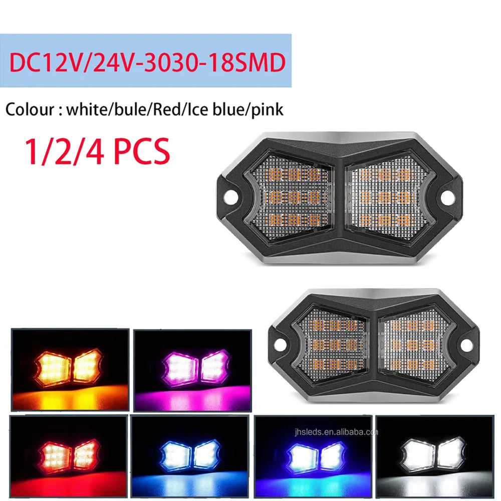 Exterior Atmosphere Light Auto Bottom Light Lamp Underbody Led Neon Lights 18 LED Car Truck LED Rock Light 12V 24V Van Lorry