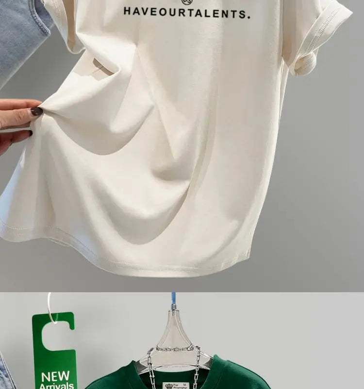 Women's Clothing Cotton T-shirt Spring/Summer Small Letters Short Sleeve Casual Tees Lady Versatile O-neck Basic Large Size Tops
