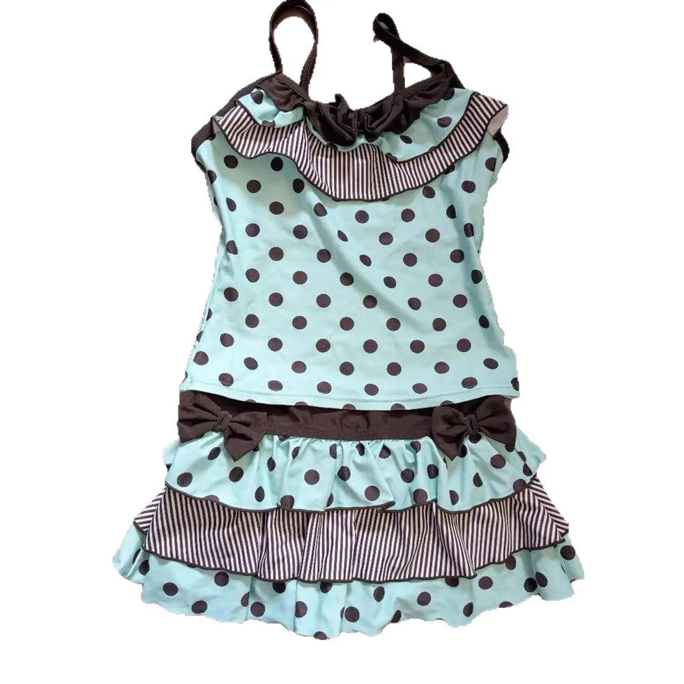 Mint Chocolate Ins Style Polka Dot Cute Bow Sleeveless Vest Cake Dress Skirt Two-Piece Suit Sweet girl Y2K style