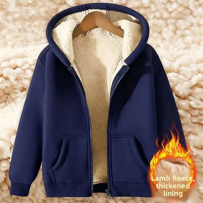 Ladies Large Size American Style Lamb Velvet Hoodie Zipper Cardigan Outerwear Autumn Winter Thickened Long Sleeve Casual Wear