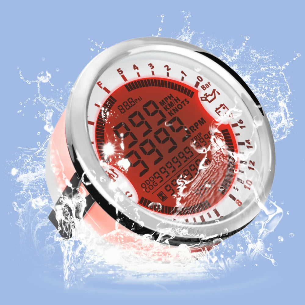 85mm 6 in 1 Car Marine Multi-function GPS Speedometer Tachometer Voltmeter 12V 24V Fuel Level Water Temp Oil Pressure 5Bar 10Bar