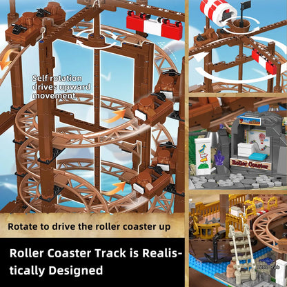 Mould King 11013 Creative Toys The MOC Double Helix Roller Coaster with Pirate Ship Building Block Brick Kids Christmas Gift