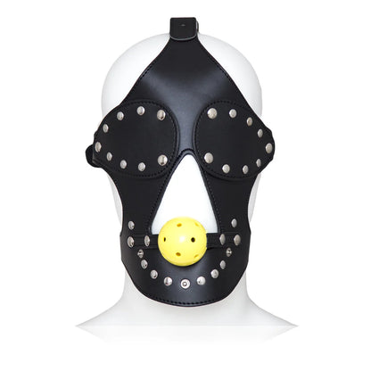 PU Leather Harness Face Mask Cool Black Headgear BDSM Bondage Restraint Muzzles Ball Mouth Gag Sex Toys for Couples Adult Games