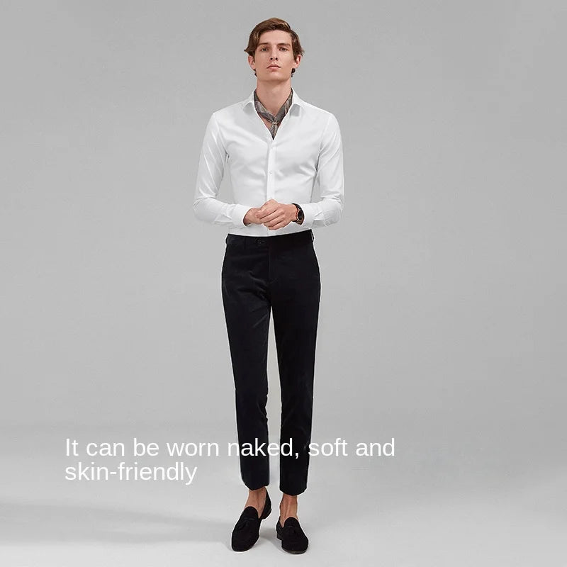 White shirt men's long sleeved light luxury high-end business shirt wrinkle resistant business black formal size shirt