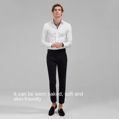 White shirt men's long sleeved light luxury high-end business shirt wrinkle resistant business black formal size shirt