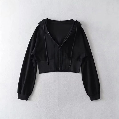 Full Zip Up Women's Hoodies Sweatshirts Plain Korean Clothing Aesthetic 90s Vintage Essential Basic Female Hooded Top Cropped