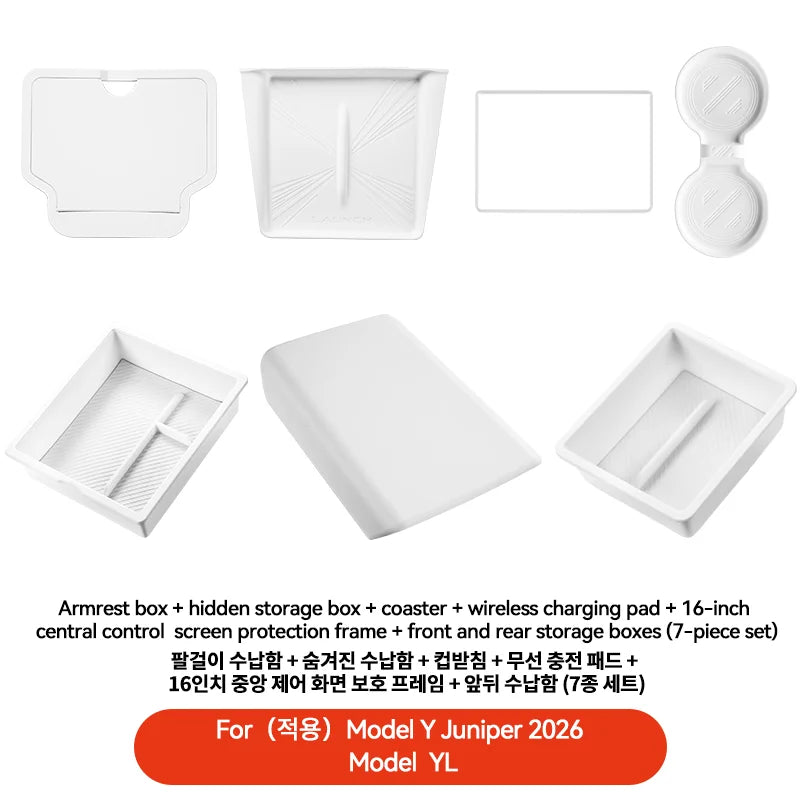 YZ For Tesla Model Y YL Juniper Model 3 Highland 2026 Console & Armrest Storage Box ABS Non-slip Mat Cup Holder Box Accessories